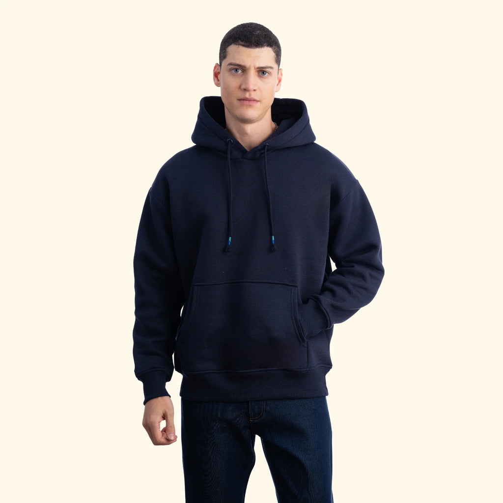 Erkek Lacivert Kapüşonlu Kanguru Cepli Basic Sweatshirt Hoodie - 3