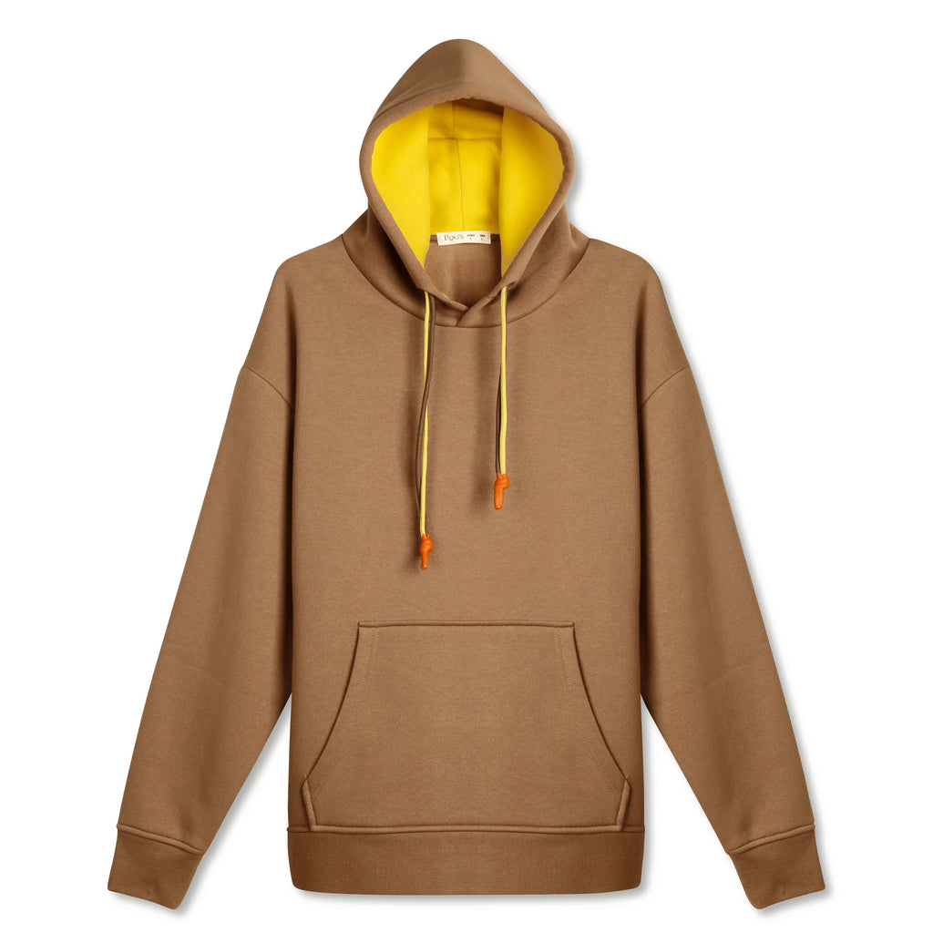 Erkek Camel Kontrast Kapüşonlu Çift Bağcıklı Regular Fit Sweatshirt - 5