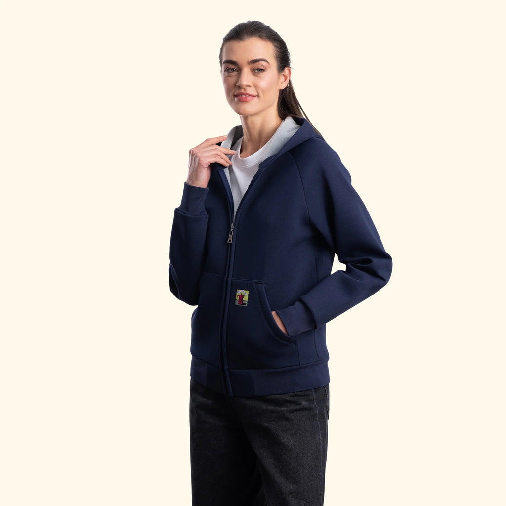 Kadın Lacivert Su İtici Flok Kapüşonlu Sweatshirt Ceket - 2