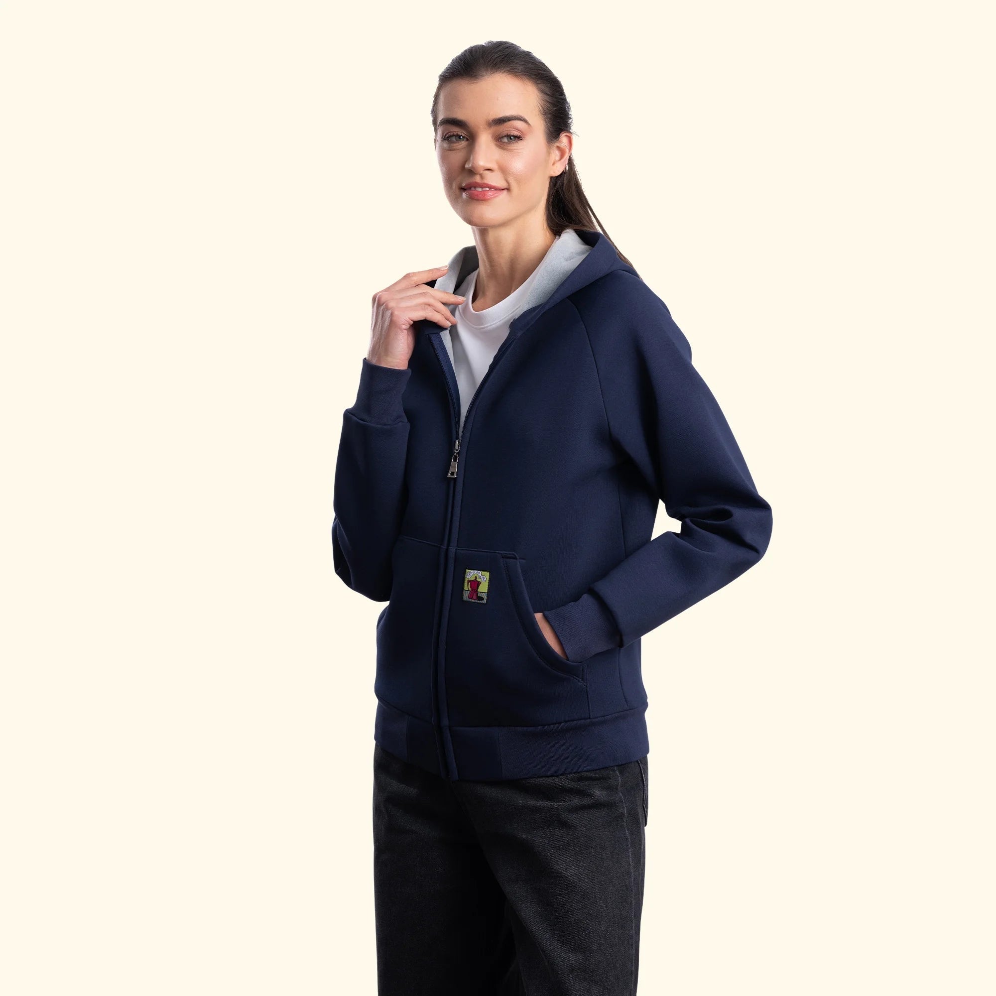 Kadın Lacivert Su İtici Flok Kapüşonlu Sweatshirt Ceket - 2