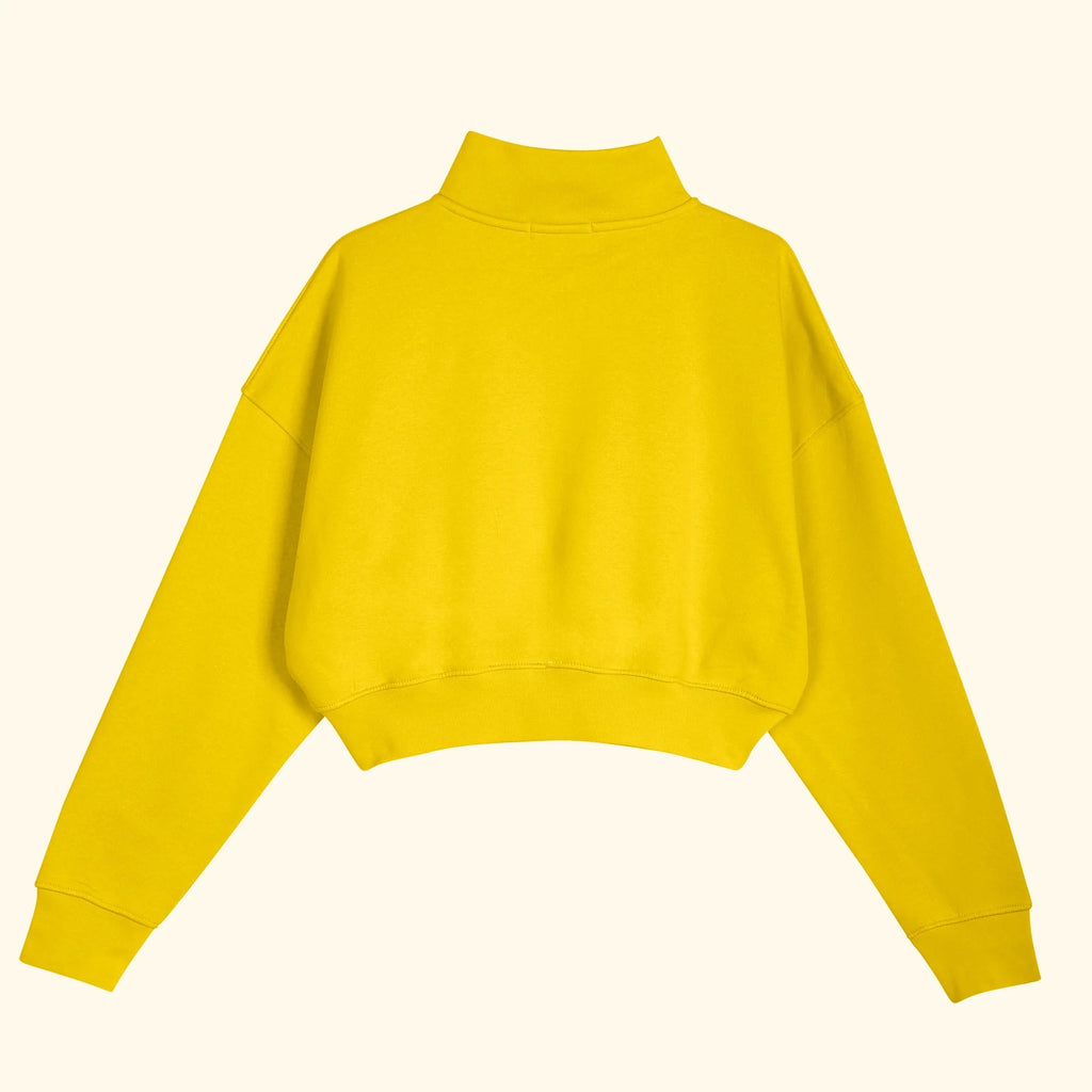 Kadın Sarı Yarım Fermuarlı Dik Yaka Crop Sweatshirt - 4