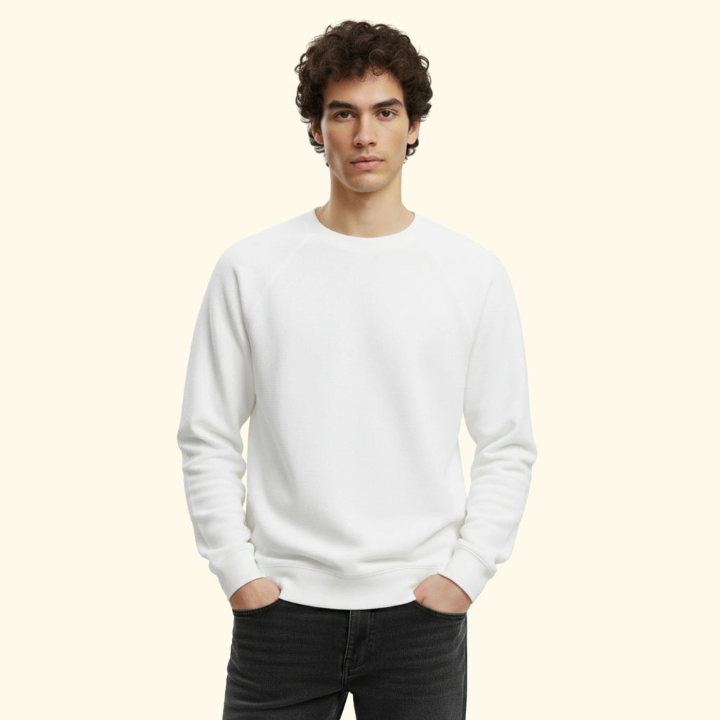 Erkek Beyaz Havlu Kumaş Regular Fit Sweatshirt