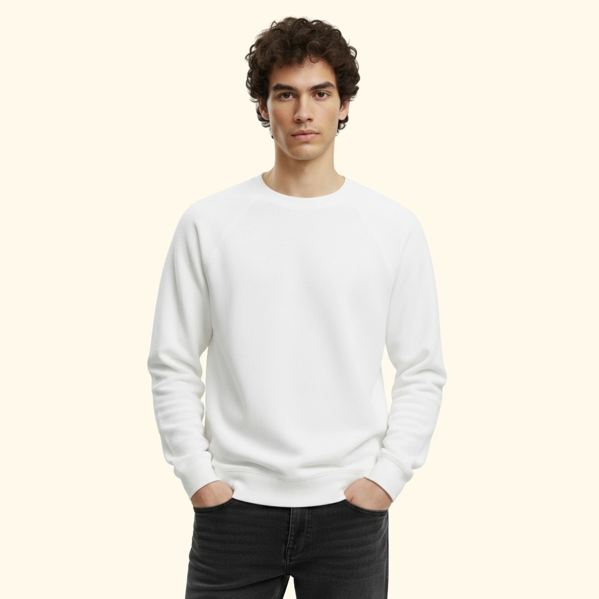 Erkek Beyaz Havlu Kumaş Regular Fit Sweatshirt