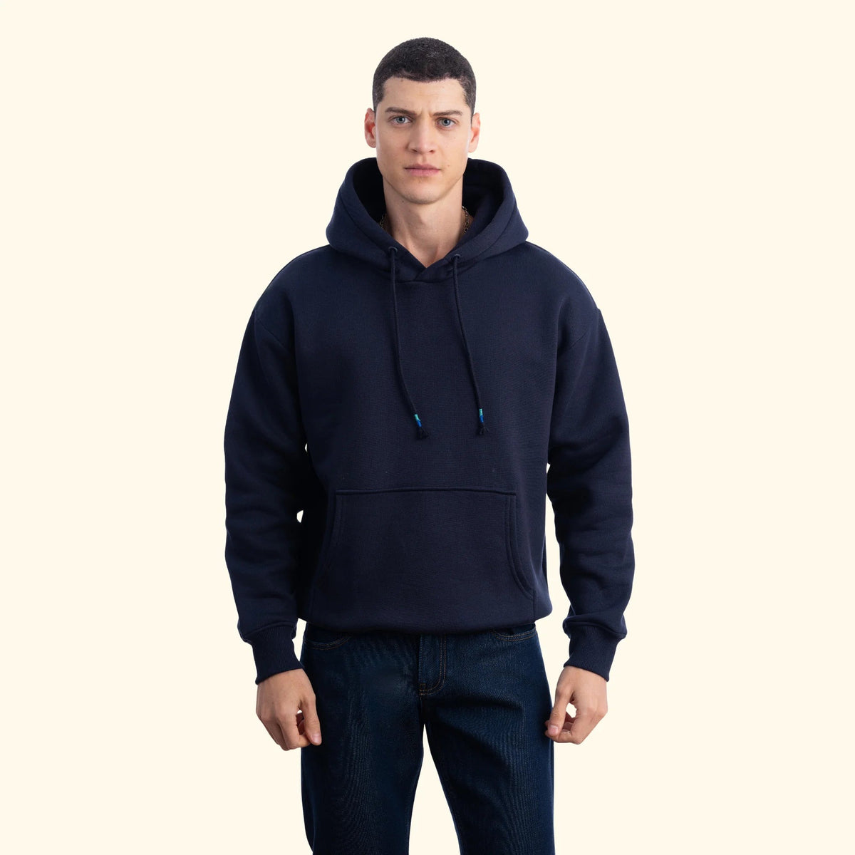 Erkek Kapüşonlu Kanguru Cepli Basic Sweatshirt Hoodie - Lacivert