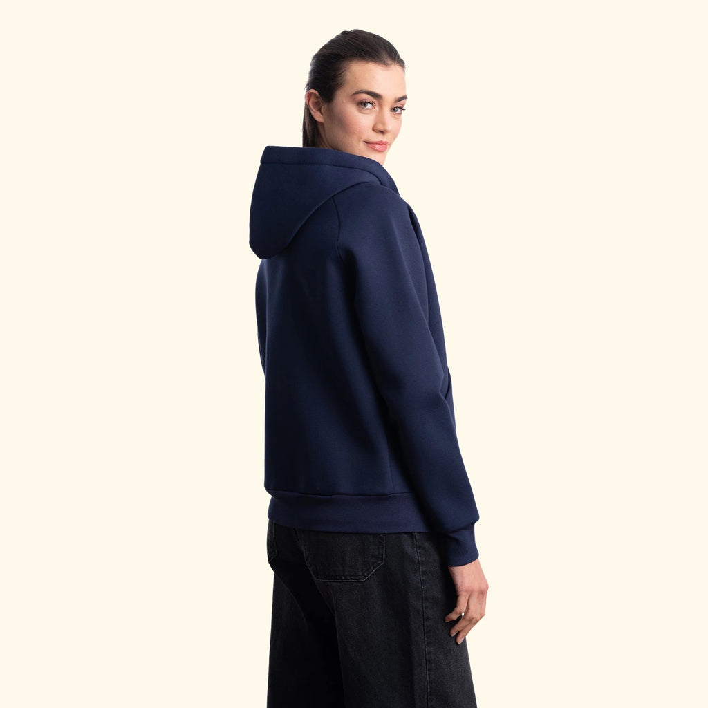 Kadın Lacivert Su İtici Flok Kapüşonlu Sweatshirt Ceket - 3