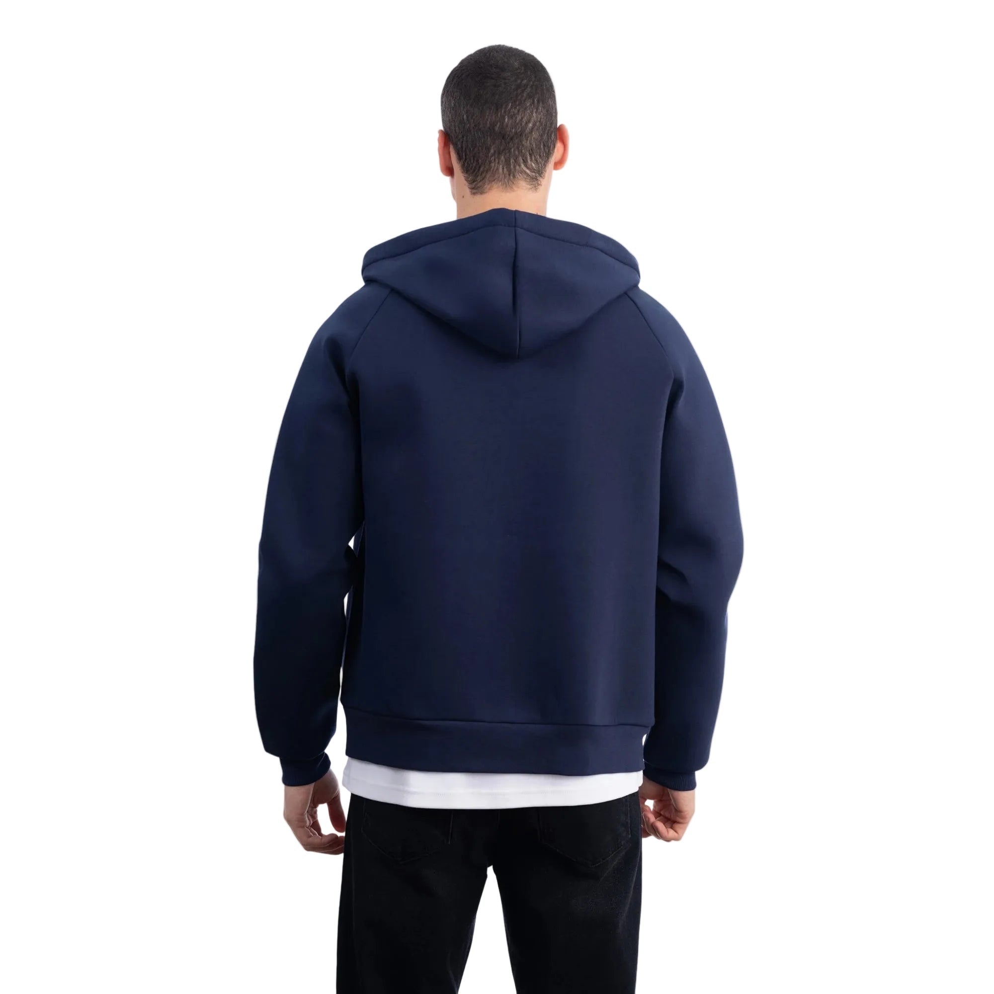Erkek Lacivert Su İtici Kapüşonlu Flok Sweatshirt Ceket - 2