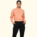 Kadın Somon Yarım Fermuarlı Dik Yaka Crop Sweatshirt