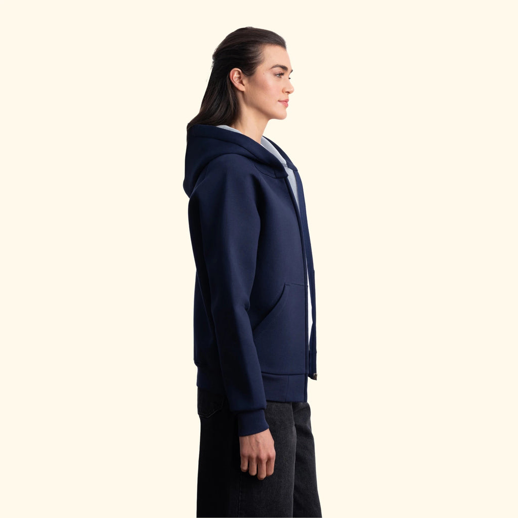 Kadın Lacivert Su İtici Flok Kapüşonlu Sweatshirt Ceket - 4