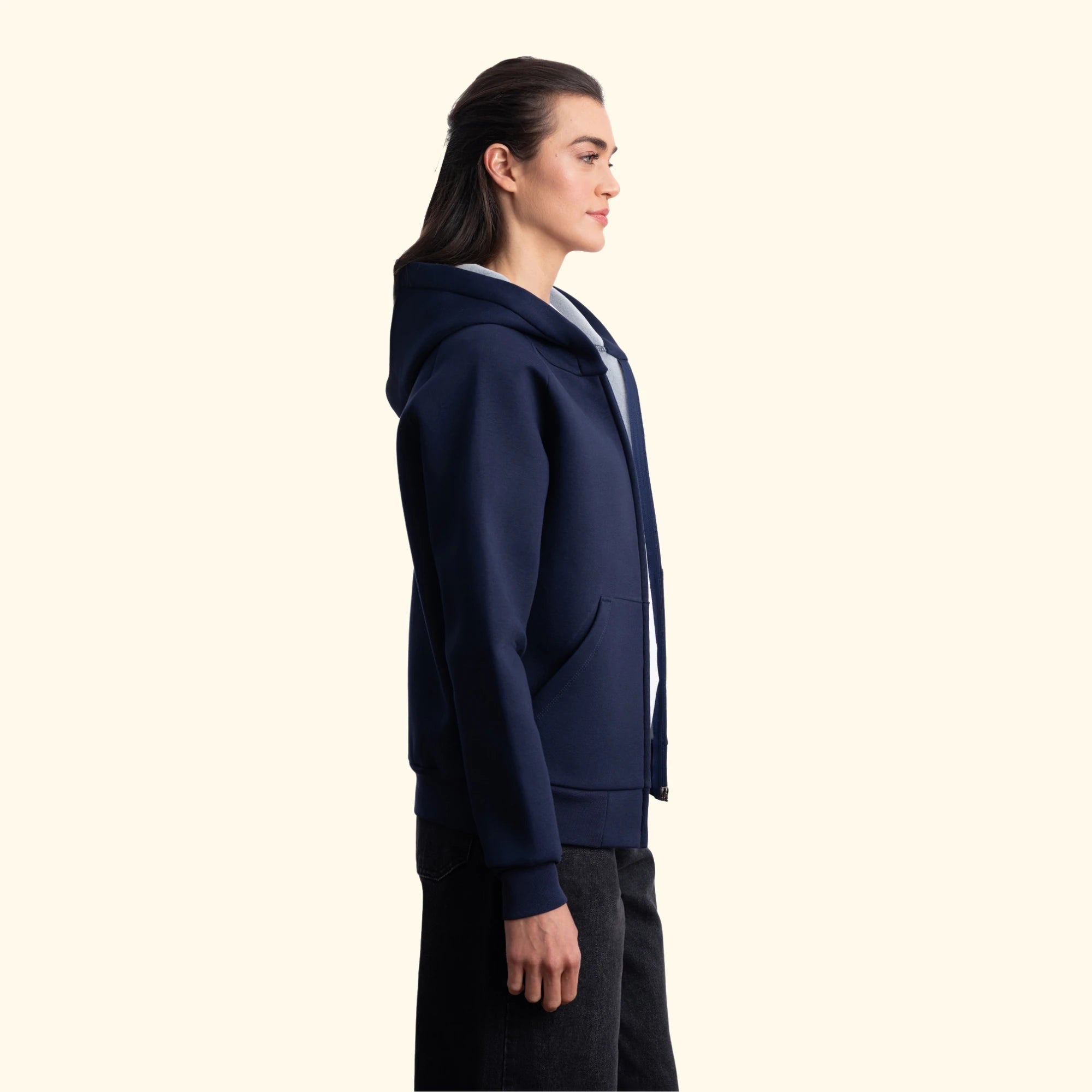 Kadın Lacivert Su İtici Flok Kapüşonlu Sweatshirt Ceket - 4