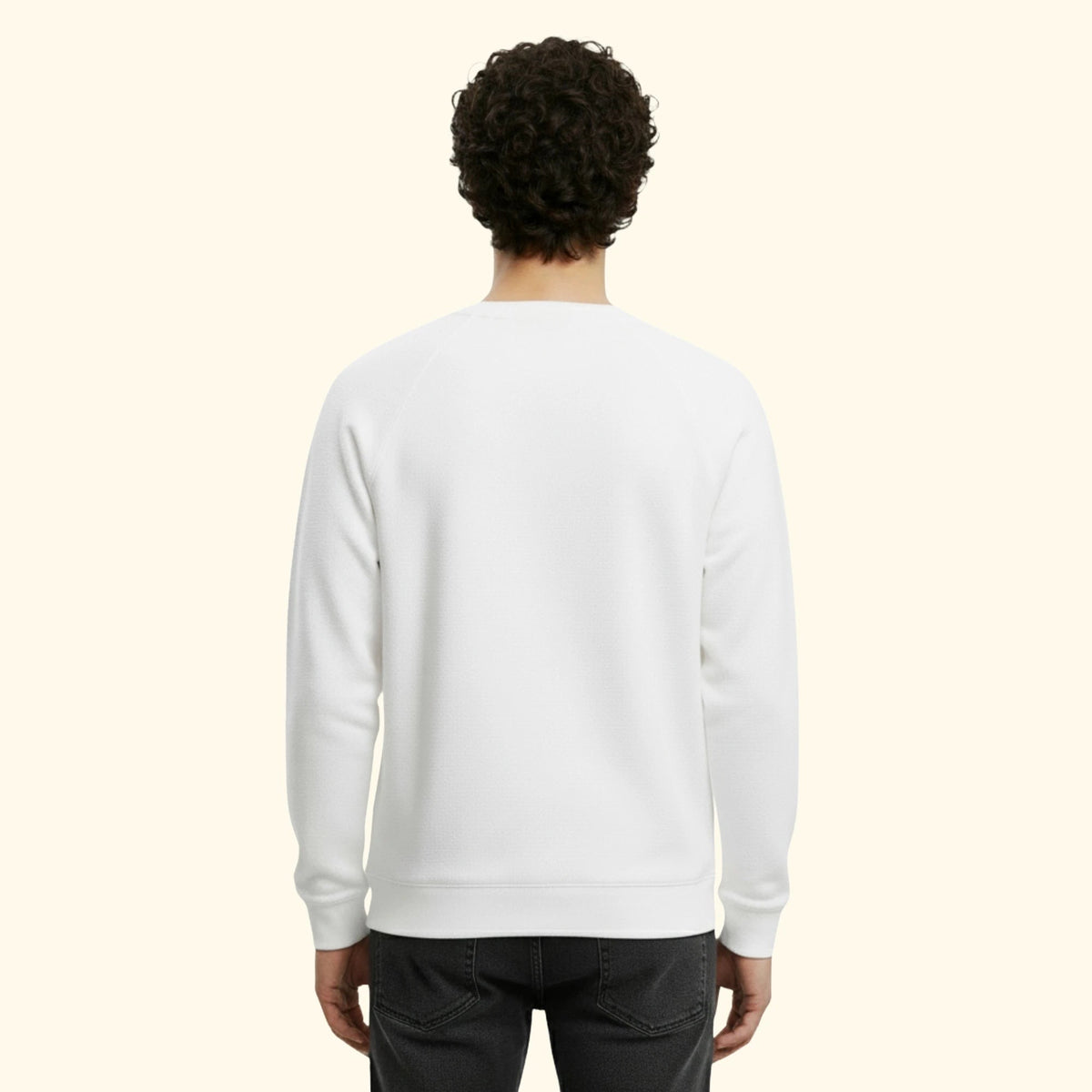 Erkek Havlu Kumaş Regular Fit Sweatshirt - Beyaz