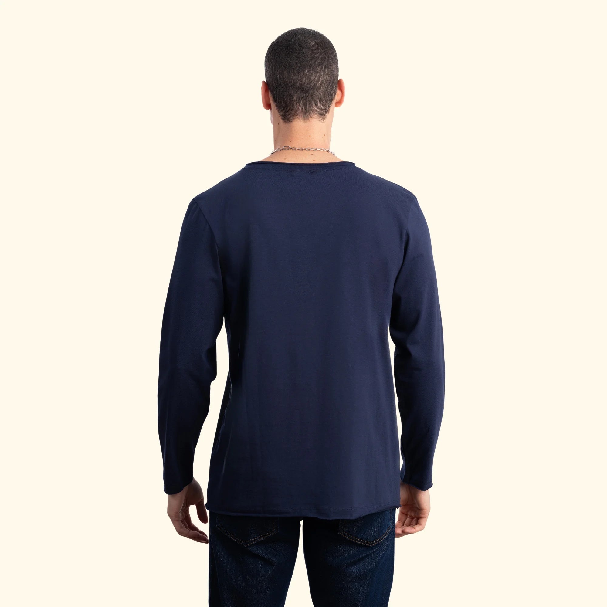 Erkek Lacivert %100 Pamuk Kesik Yaka Basic Regular Fit Sweatshirt - 2