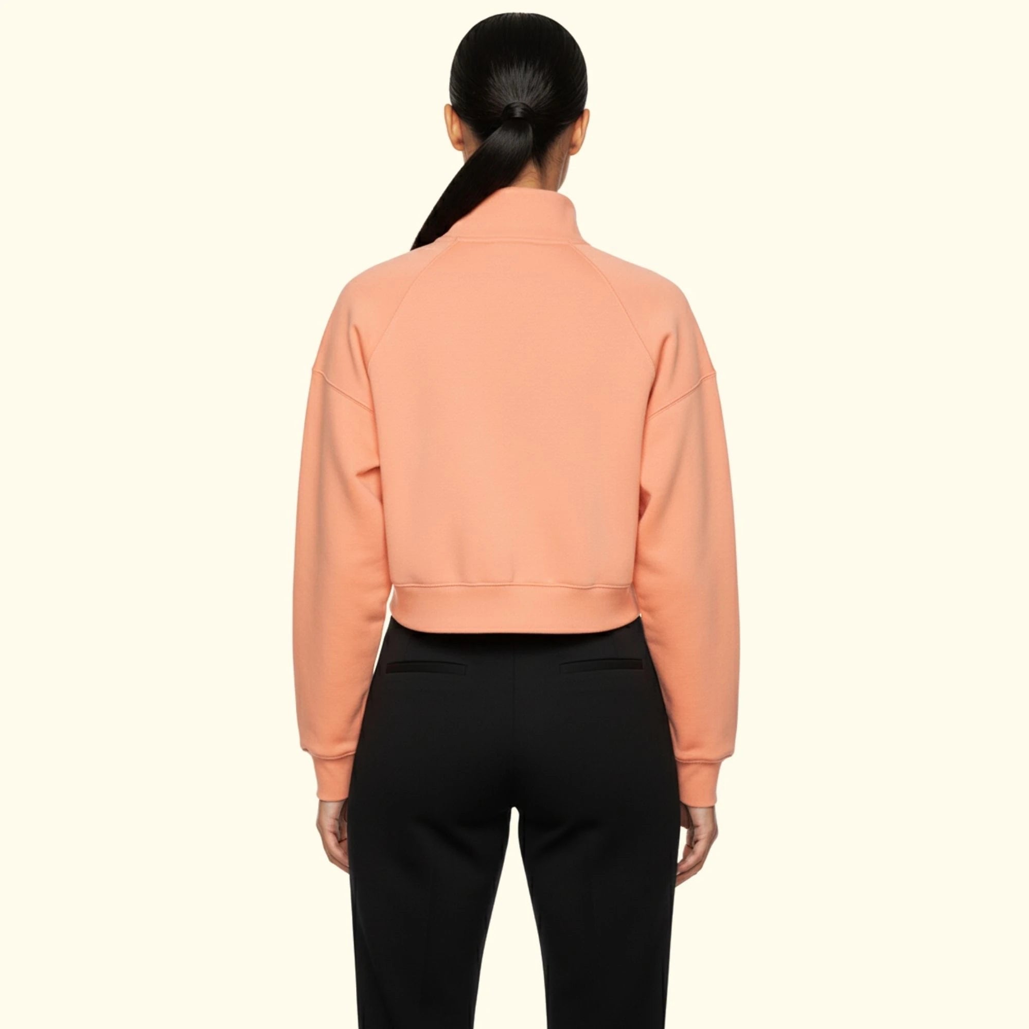 Kadın Somon Yarım Fermuarlı Dik Yaka Crop Sweatshirt - 2