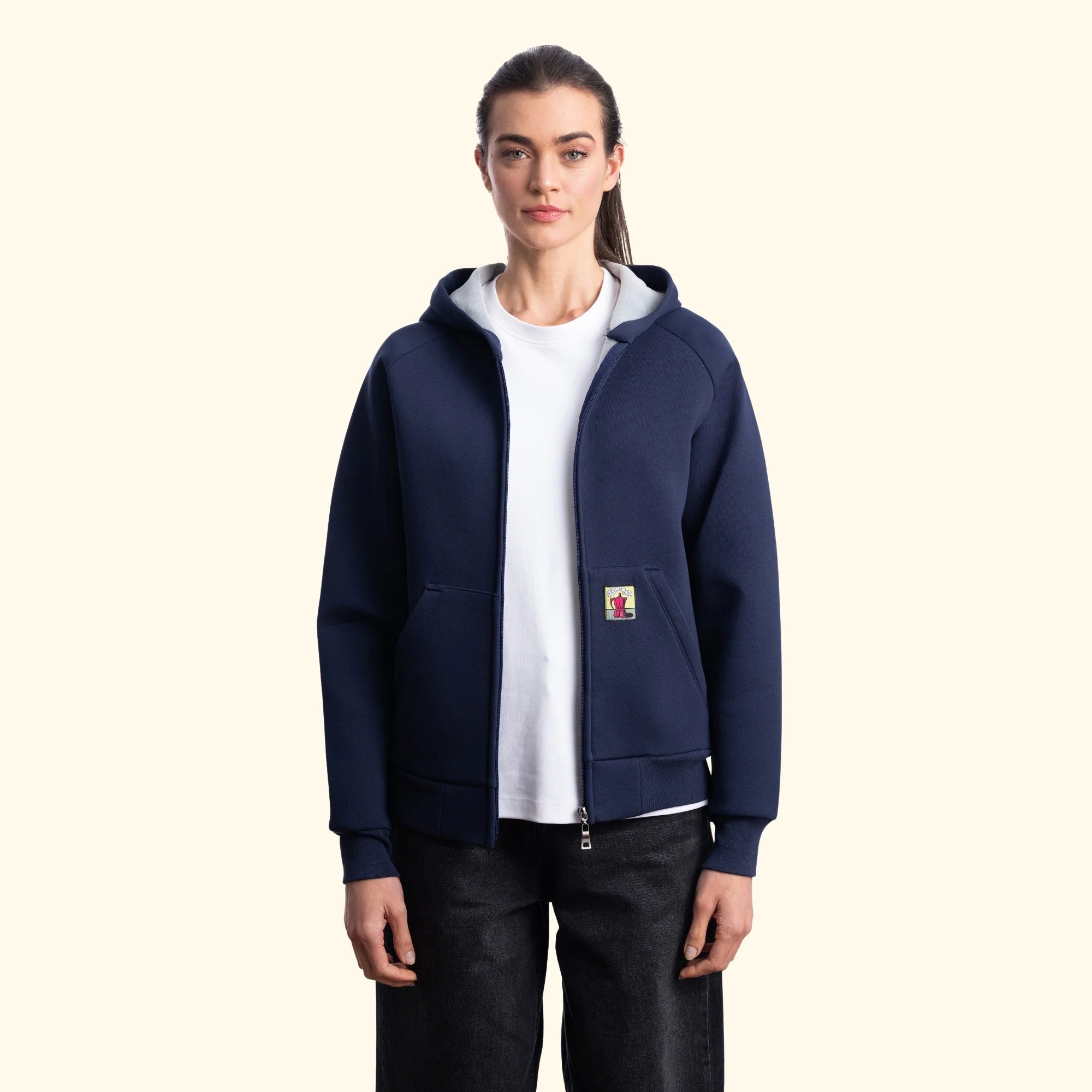 Kadın Lacivert Su İtici Flok Kapüşonlu Sweatshirt Ceket - 5