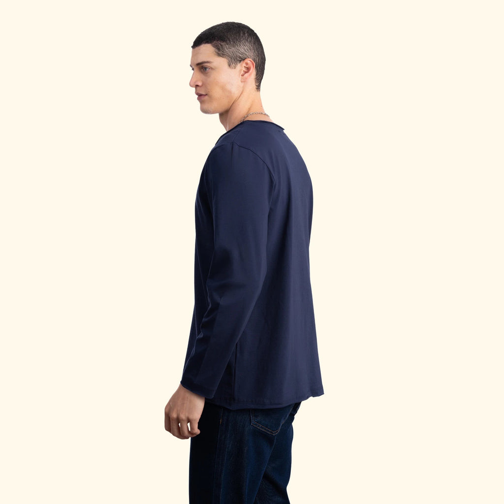 Erkek Lacivert %100 Pamuk Kesik Yaka Basic Regular Fit Sweatshirt - 3