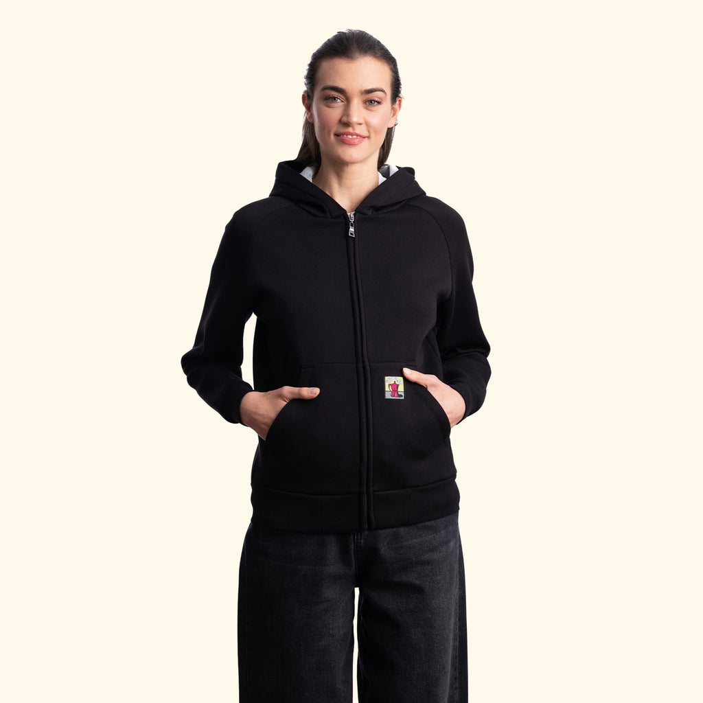 Kadın Siyah Su İtici Flok Kapüşonlu Sweatshirt Ceket