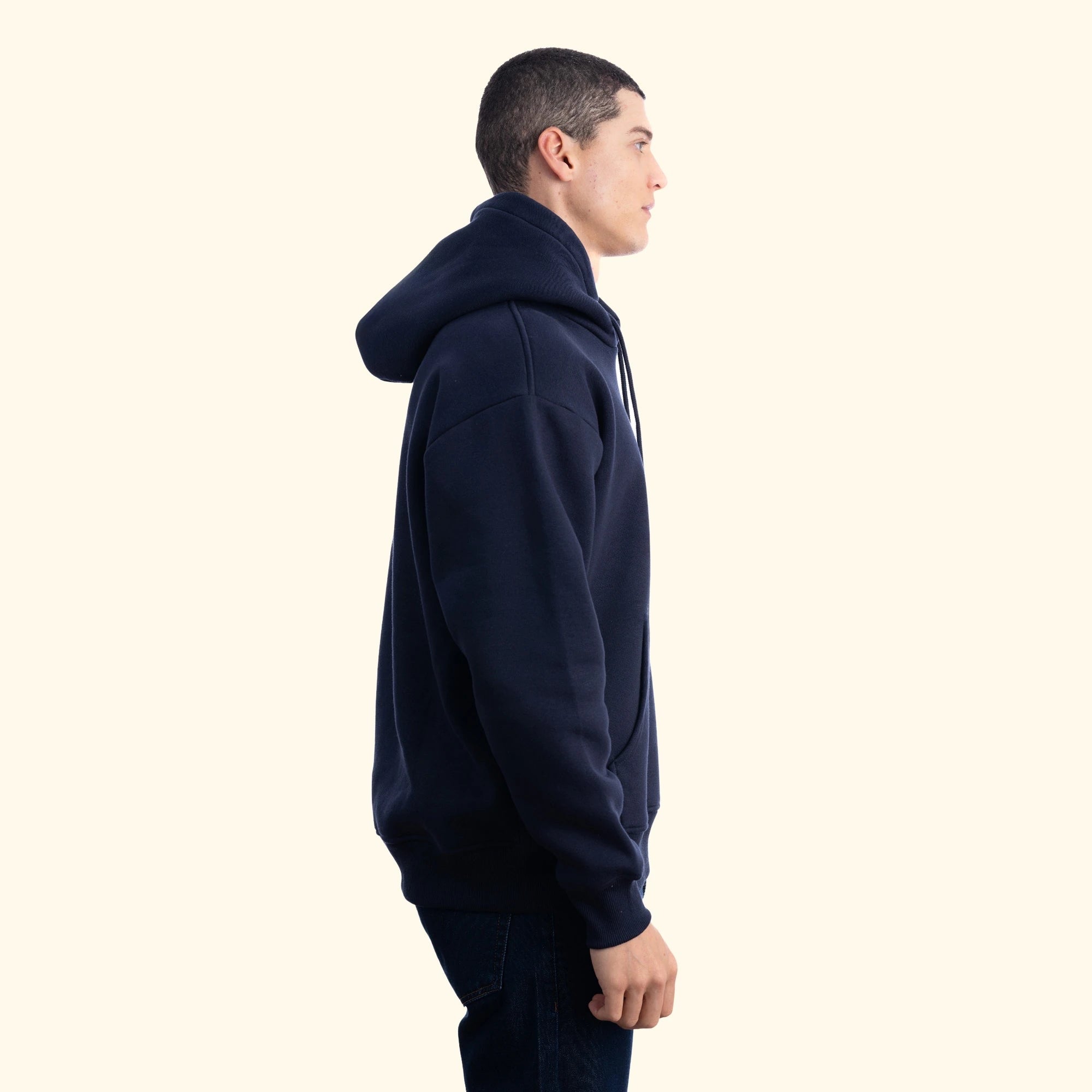 Erkek Lacivert Kapüşonlu Kanguru Cepli Basic Sweatshirt Hoodie - 7