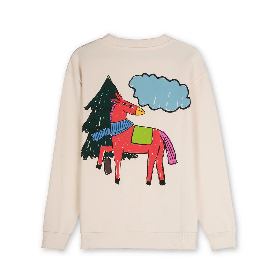 Erkek Ekru The Horse Baskılı Regular Fit Sweatshirt