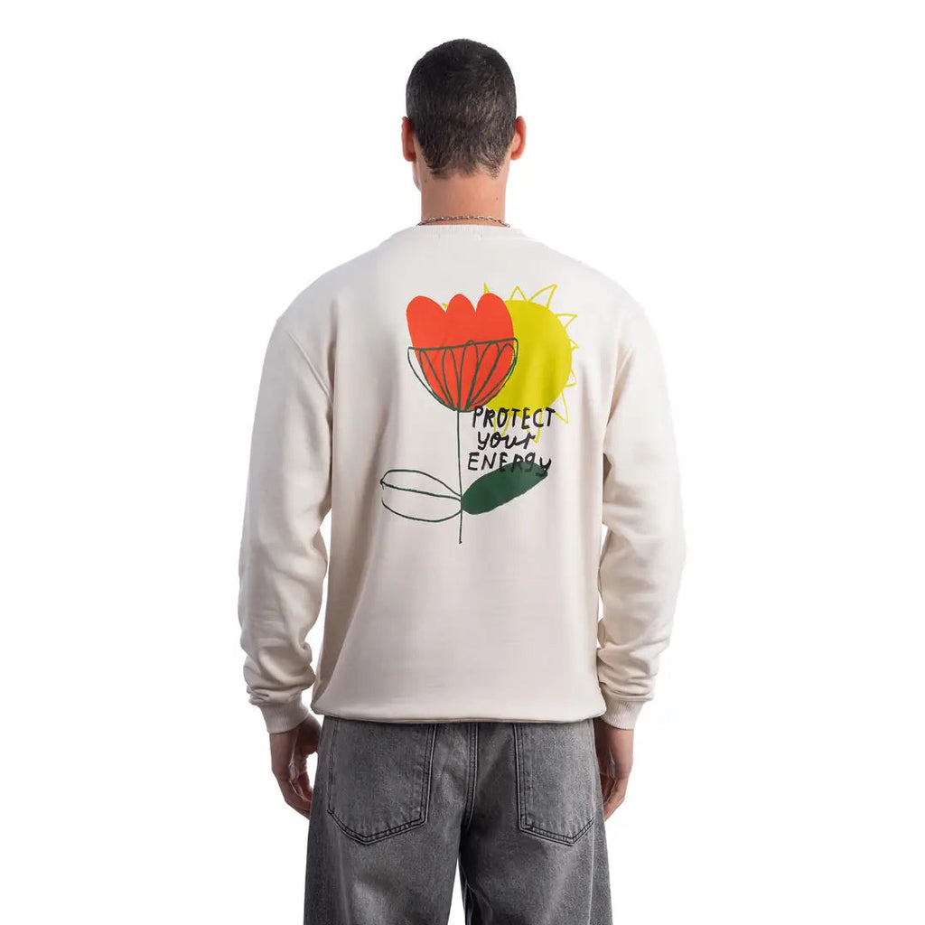 Erkek Ekru Protect Emprime Baskılı Oversize Sweatshirt