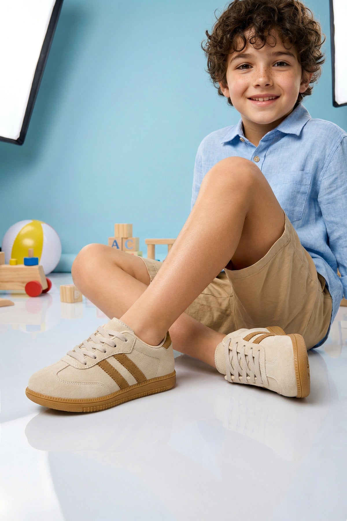 DS ChaCha Kids Süet Bej Çocuk Sneaker