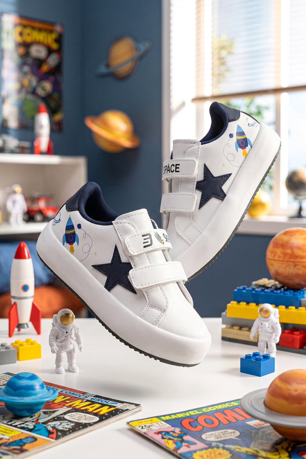Kids DS Omega Beyaz Laci Çocuk Sneaker Günlük Spor Cırtlı Ayakkabı - Beyaz Lacivert