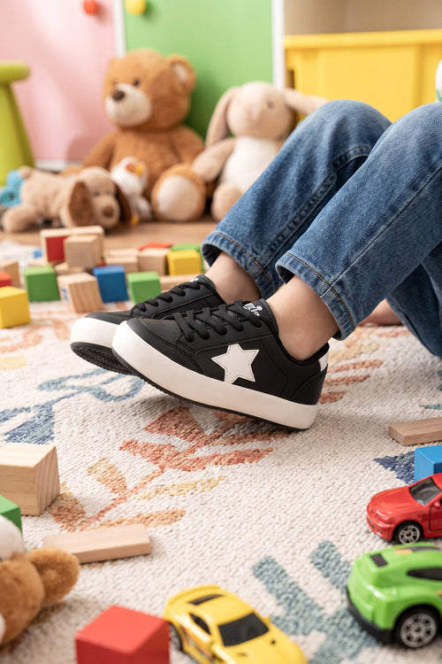 Çocuk Sneaker Günlük Spor Bağcıklı Ayakkabı 2026 - Kids DS Oracle - Siyah Bej