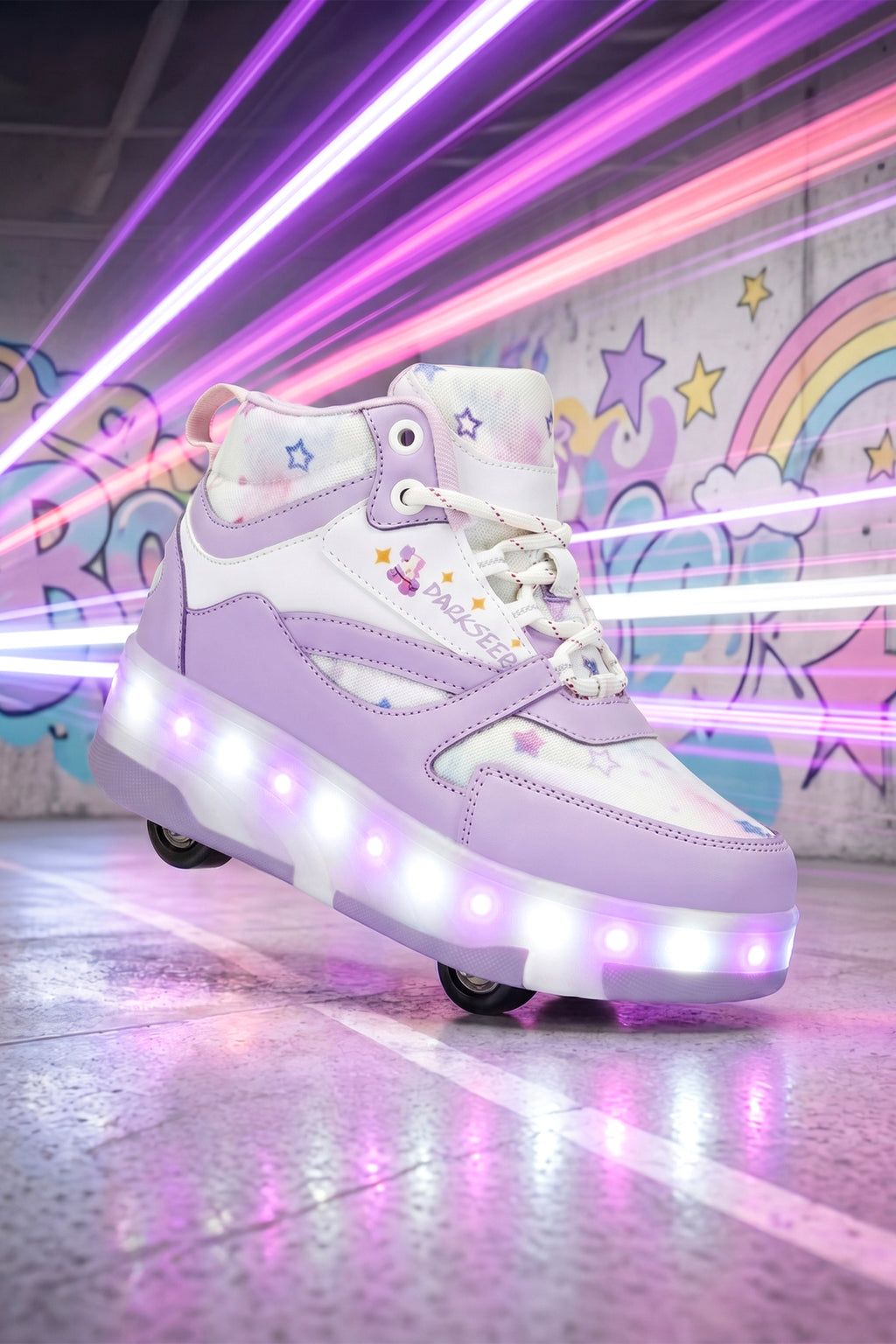 DS Speedy Beyaz Mor Tekerlekli Işıklı Paten Çocuk Ayakkabı Sneaker