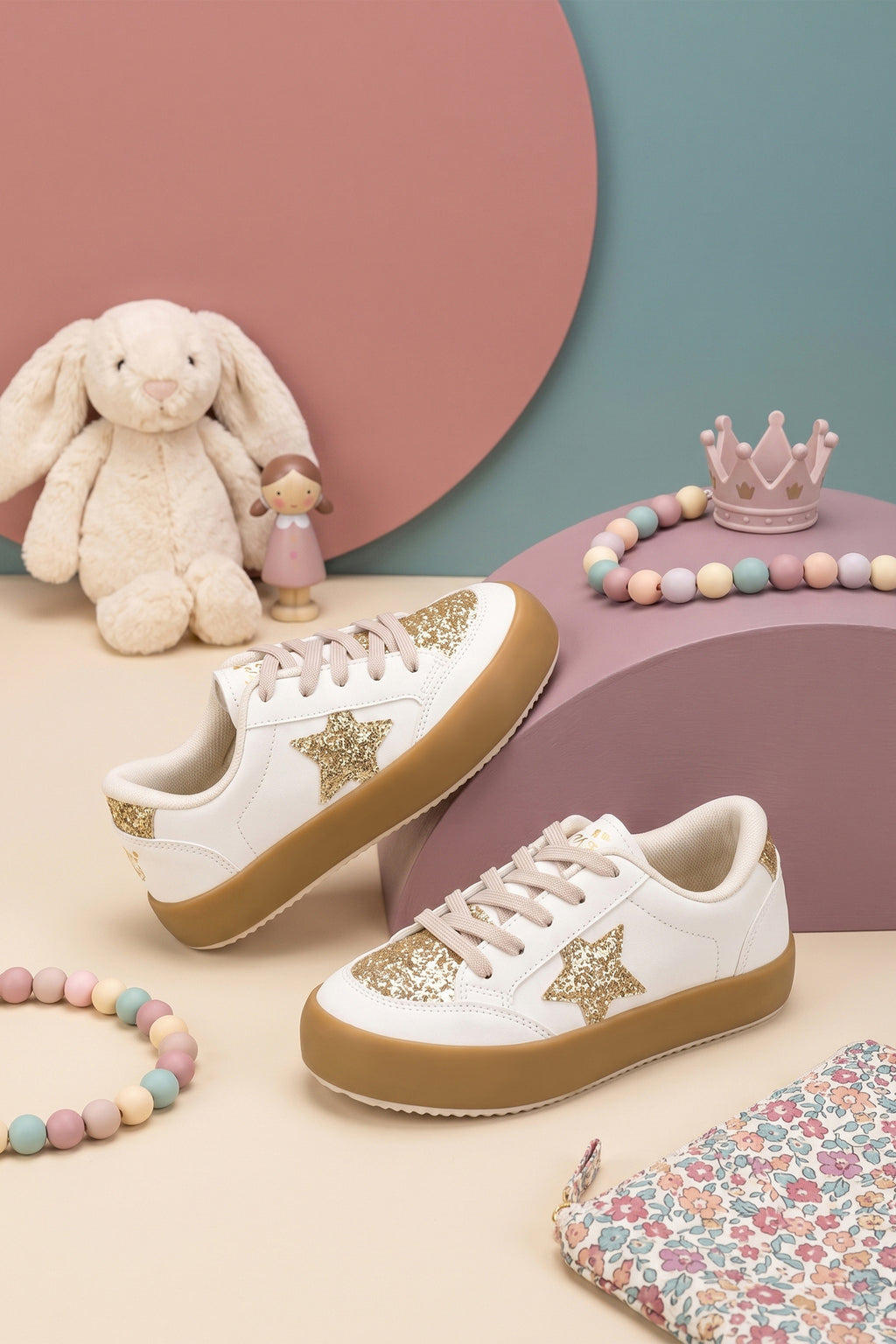Çocuk Sneaker Günlük Spor Bağcıklı Ayakkabı 2026 - Kids DS Oracle - Bej Altın