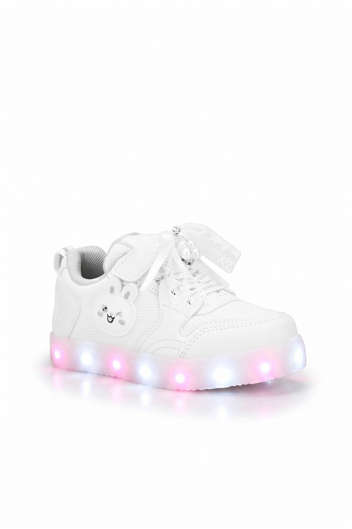 Kids DS Chen Dantel Detaylı Işıklı Çocuk Ayakkabı Beyaz Sneaker Günlük Spor Ayakkabı
