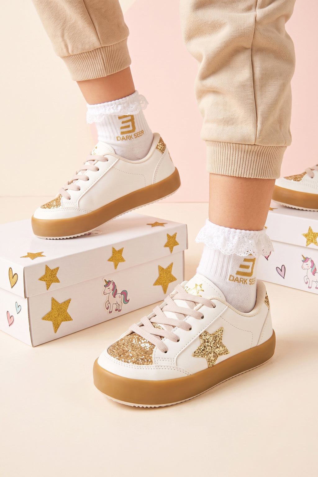 Kids DS Oracle Bej Altın Çocuk Sneaker Günlük Spor Bağcıklı Ayakkabı - Bej Altın