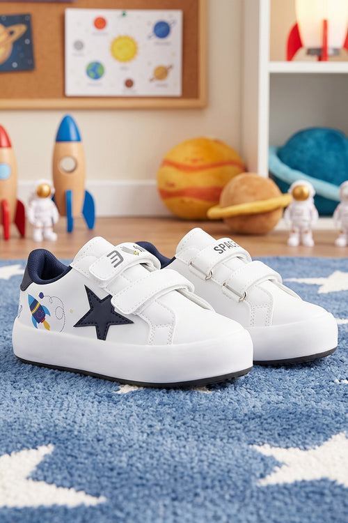 Kids DS Omega Beyaz Laci Çocuk Sneaker Günlük Spor Cırtlı Ayakkabı - Beyaz Lacivert