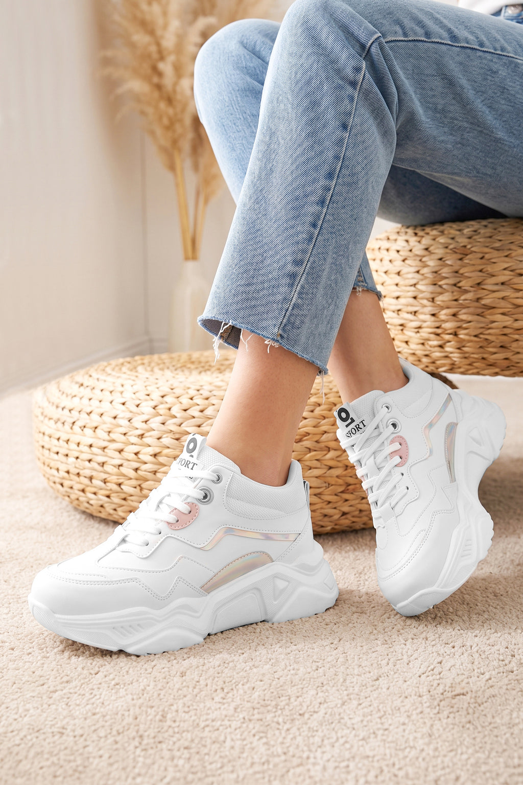 Kadın Sneaker Spor Ayakkabı 2026 - DS.PMD239K2110 - Bilekli Beyaz