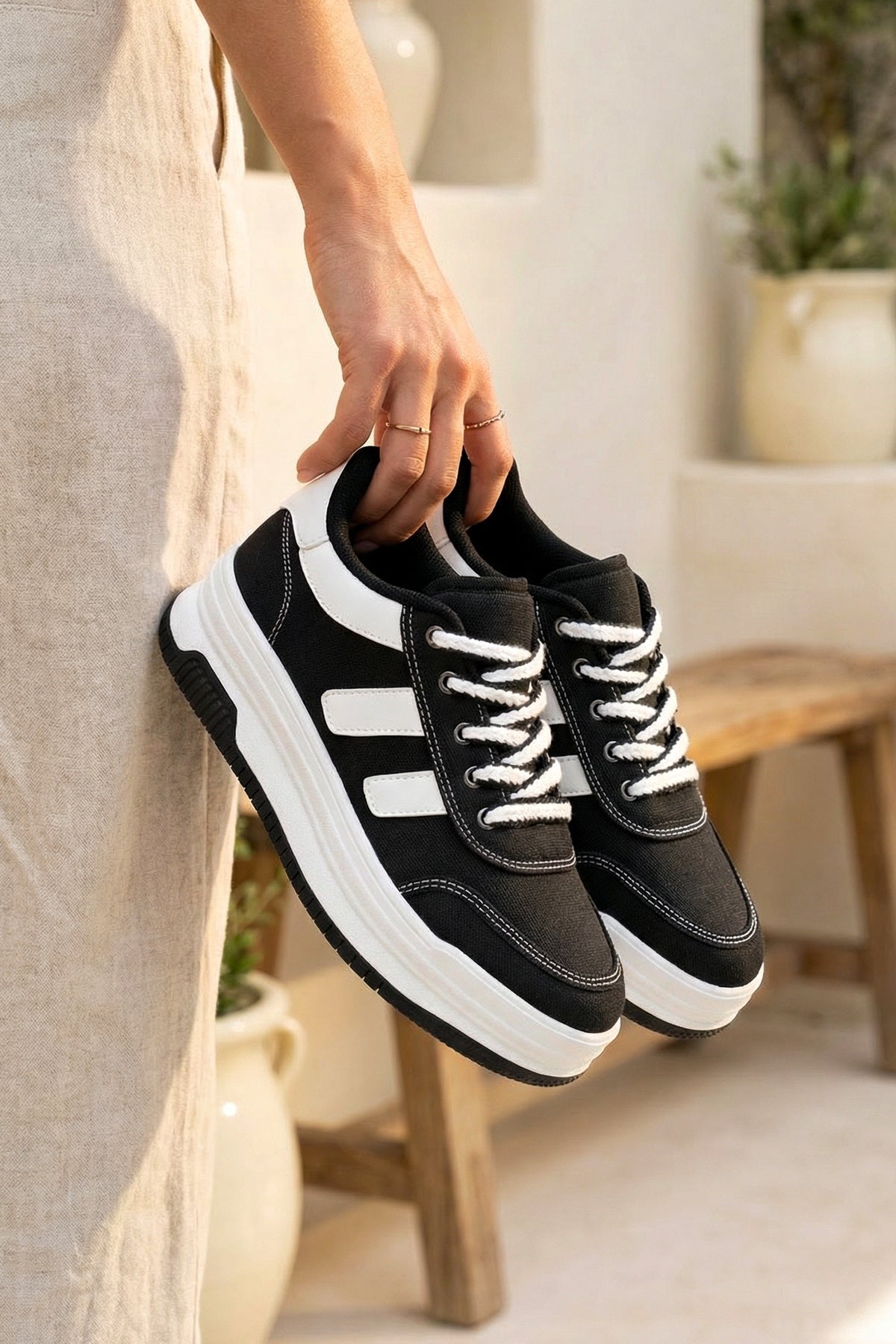 DS Sapphire Siyah Beyaz Kadın Sneaker