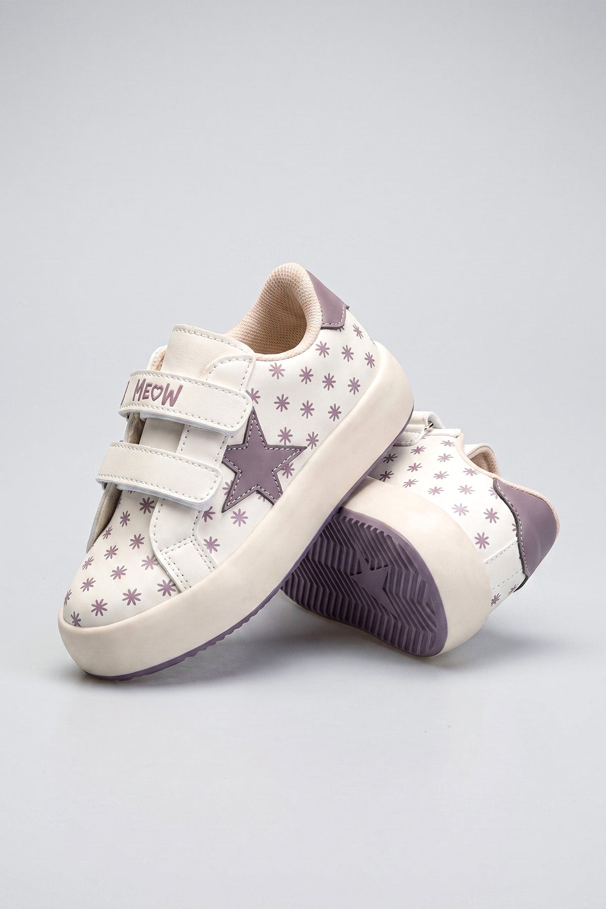 Kids DS Omega Bej Mor Çocuk Sneaker Günlük Spor Cırtlı Ayakkabı - Bej Mor
