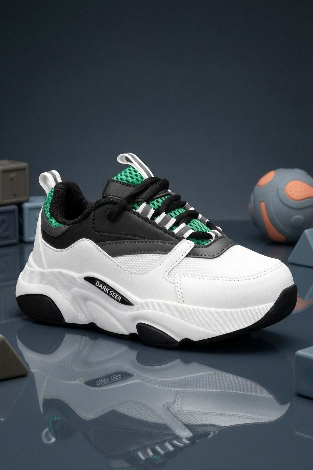Kids DS 1838 Beyaz Siyah Yeşil Çocuk Sneaker Günlük Spor Ayakkabı