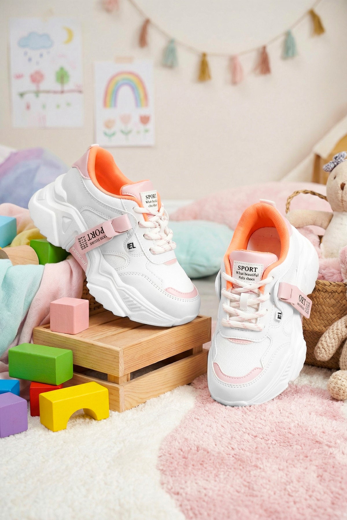 Kids DS 2051 Beyaz Pudra Çocuk Sneaker Günlük Spor Ayakkabı