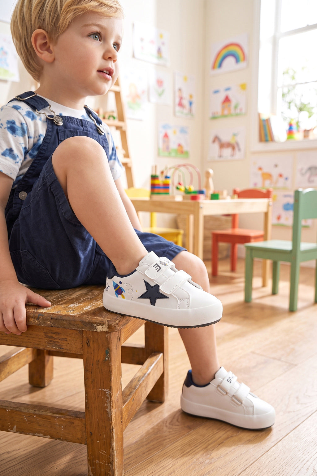 Kids DS Omega Beyaz Laci Çocuk Sneaker Günlük Spor Cırtlı Ayakkabı - Beyaz Lacivert