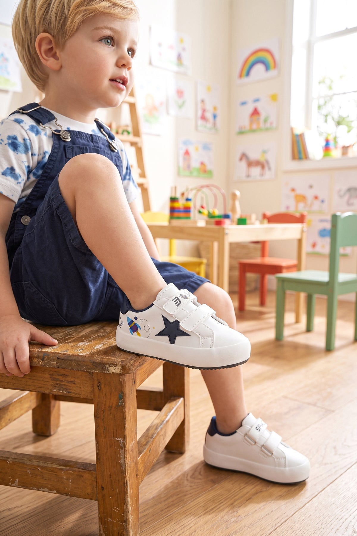Kids DS Omega Beyaz Laci Çocuk Sneaker Günlük Spor Cırtlı Ayakkabı - Beyaz Lacivert