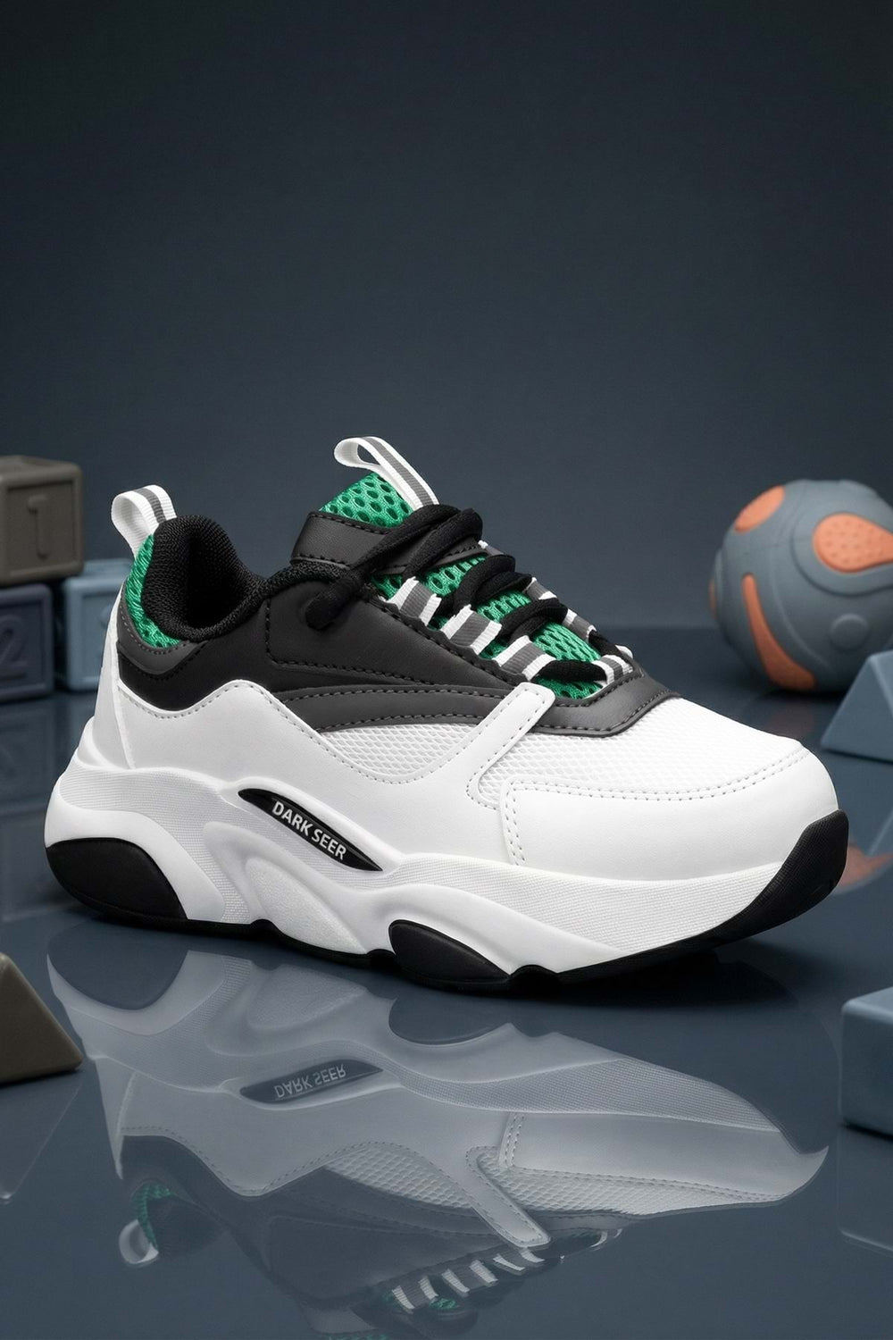 Çocuk Sneaker Spor Ayakkabı 2026 - Kids DS 1838 — Beyaz Siyah Yeşil