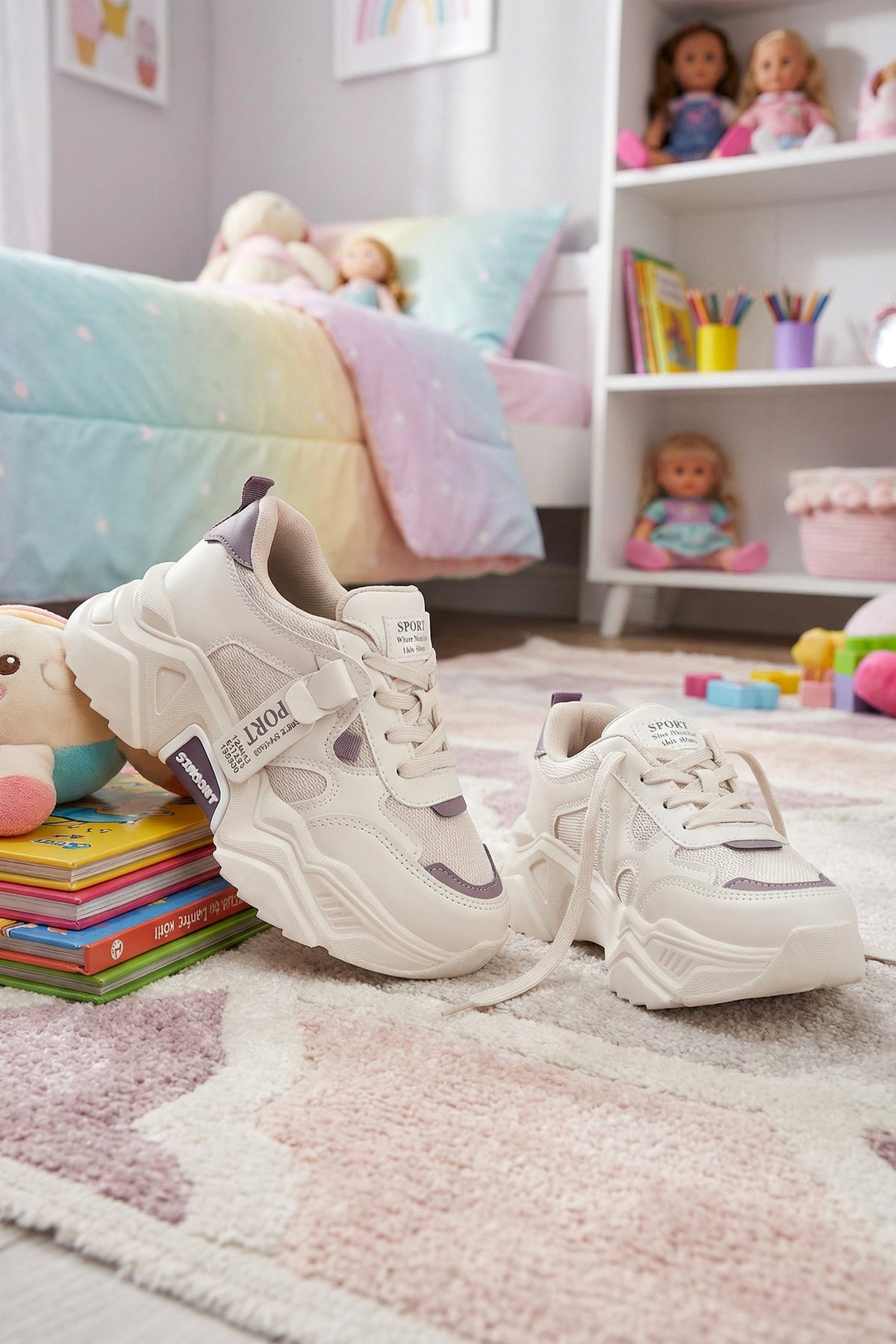 Kids DS 2051 Bej Mor Çocuk Sneaker Günlük Spor Ayakkabı