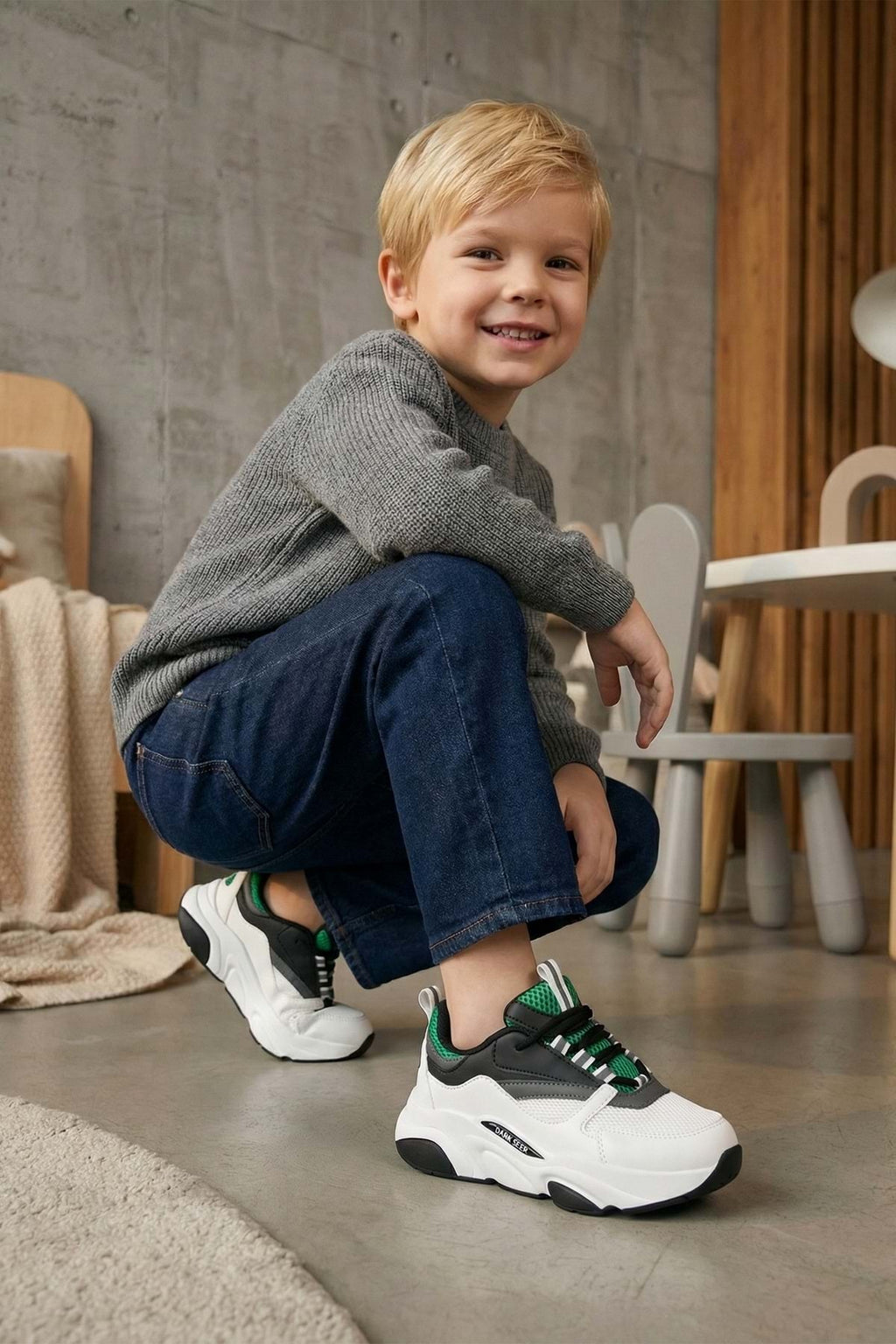 Kids DS 1838 Beyaz Siyah Yeşil Çocuk Sneaker Günlük Spor Ayakkabı