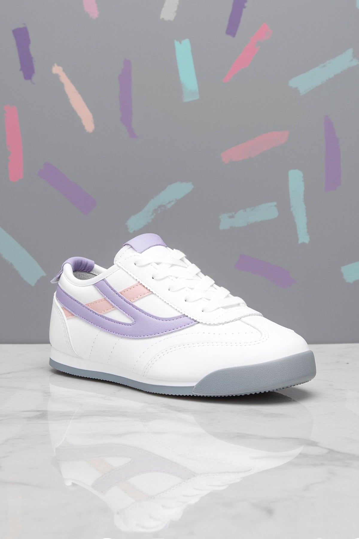 DS Meepo Beyaz Pudra Mor Çocuk Sneaker Günlük Spor Ayakkkabı