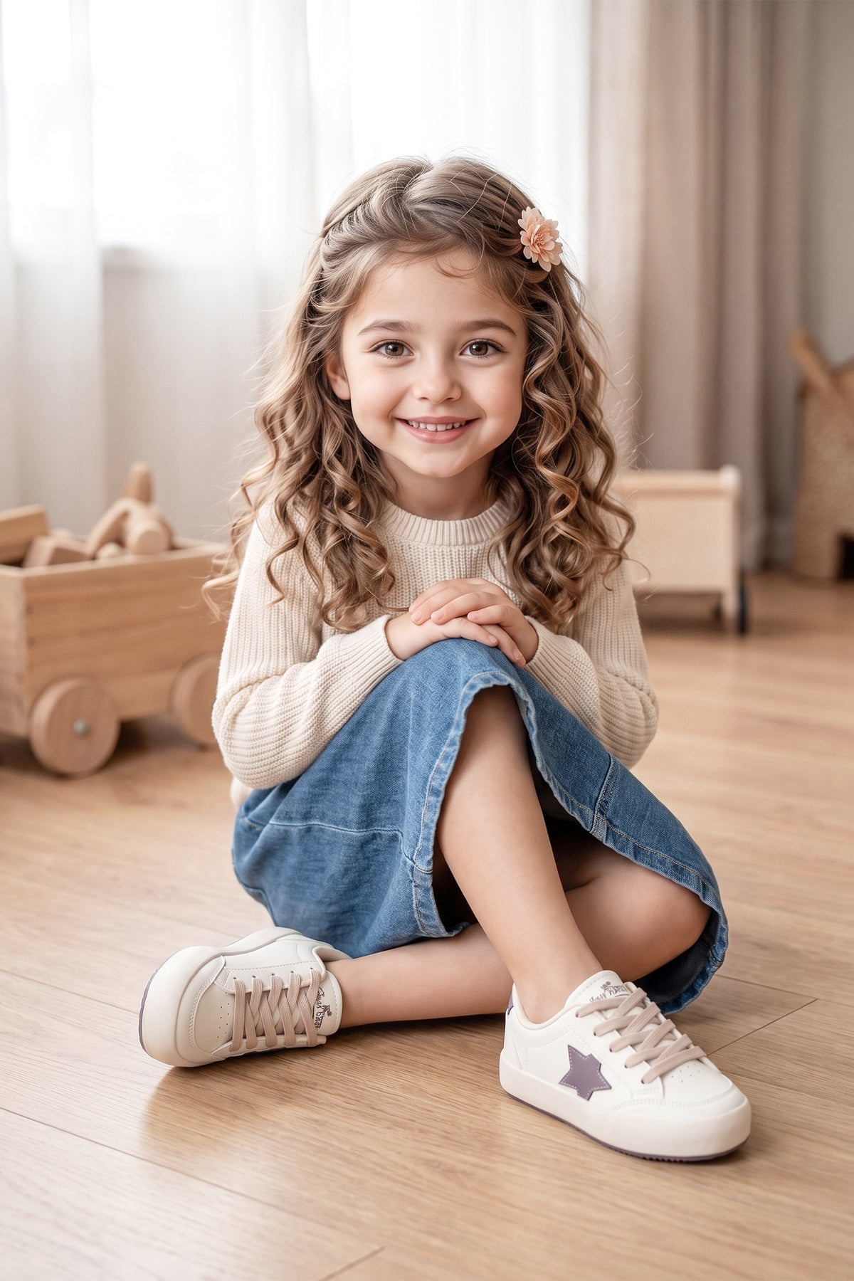 Kids DS Oracle Bej Mor Çocuk Sneaker Günlük Spor Bağcıklı Ayakkabı - Bej Mor
