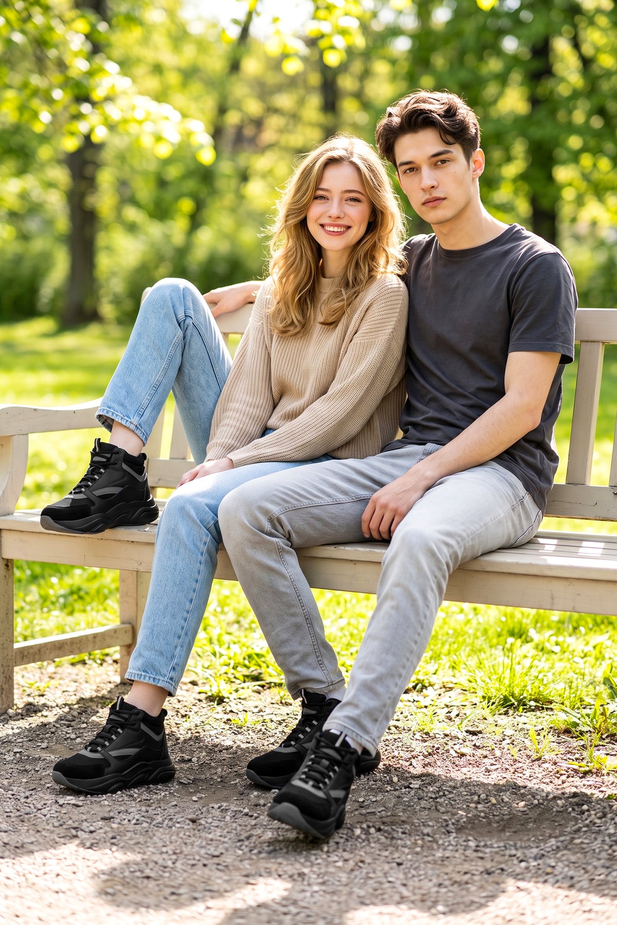 Unisex Sneaker Spor Ayakkabı 2026 - DS.MJ1838 - Bilekli Siyah