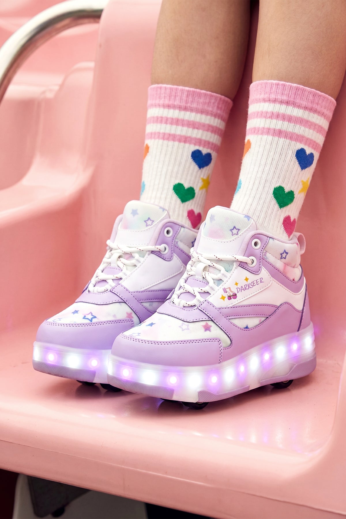 DS Speedy Beyaz Mor Tekerlekli Işıklı Paten Çocuk Ayakkabı Sneaker - 5
