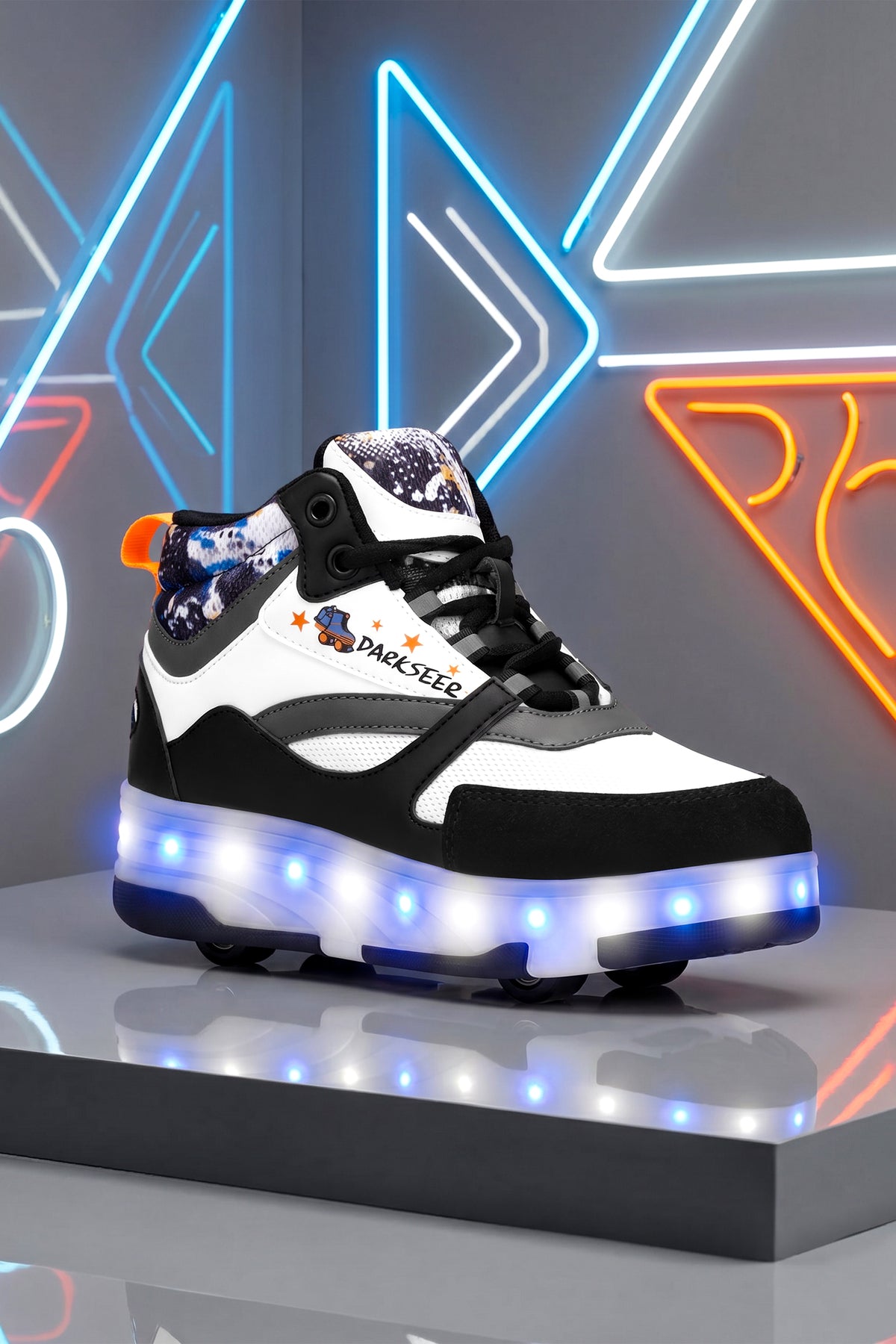 DS Speedy Beyaz Mavi Tekerlekli Işıklı Paten Çocuk Ayakkabı Sneaker - 3