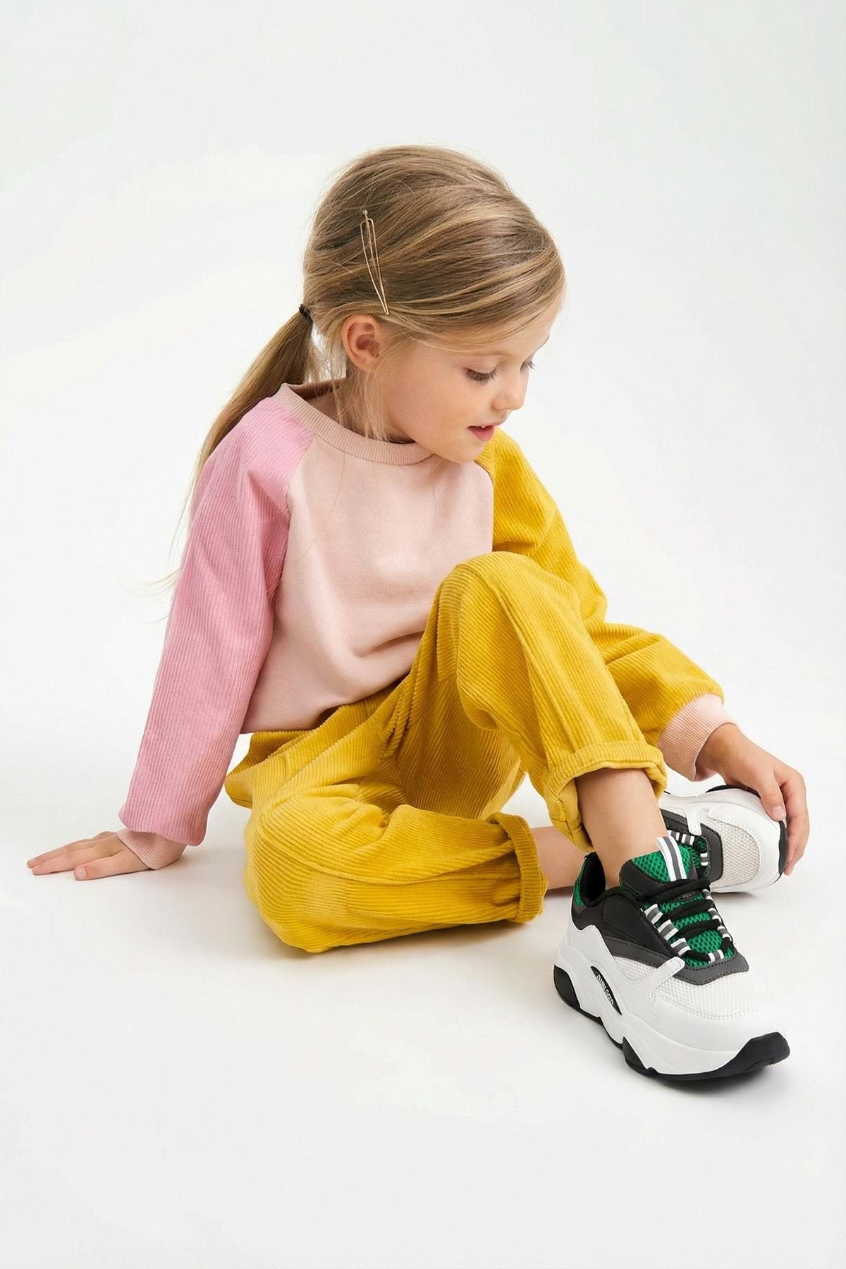 Kids DS 1838 Beyaz Siyah Yeşil Çocuk Sneaker Günlük Spor Ayakkabı