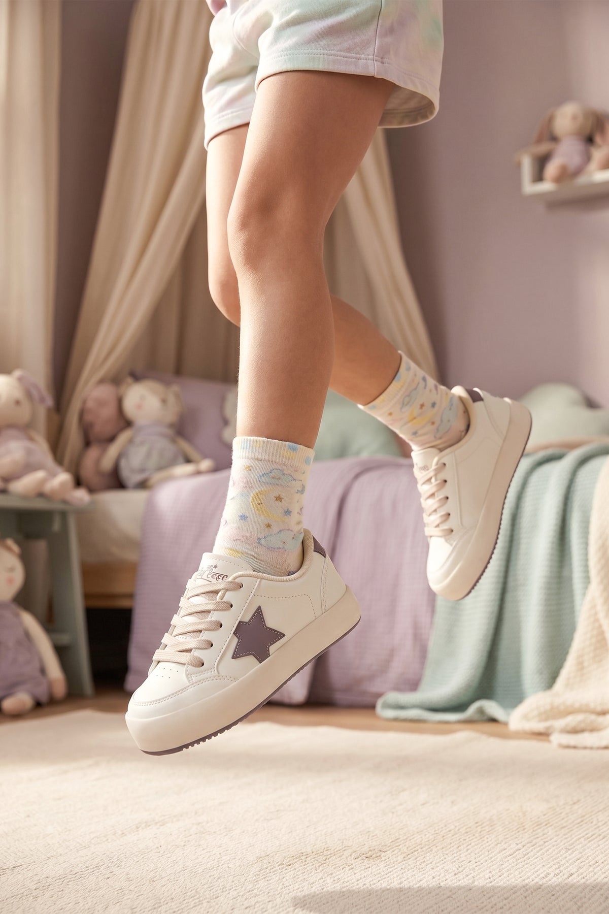 Kids DS Oracle Bej Mor Çocuk Sneaker Günlük Spor Bağcıklı Ayakkabı - Bej Mor
