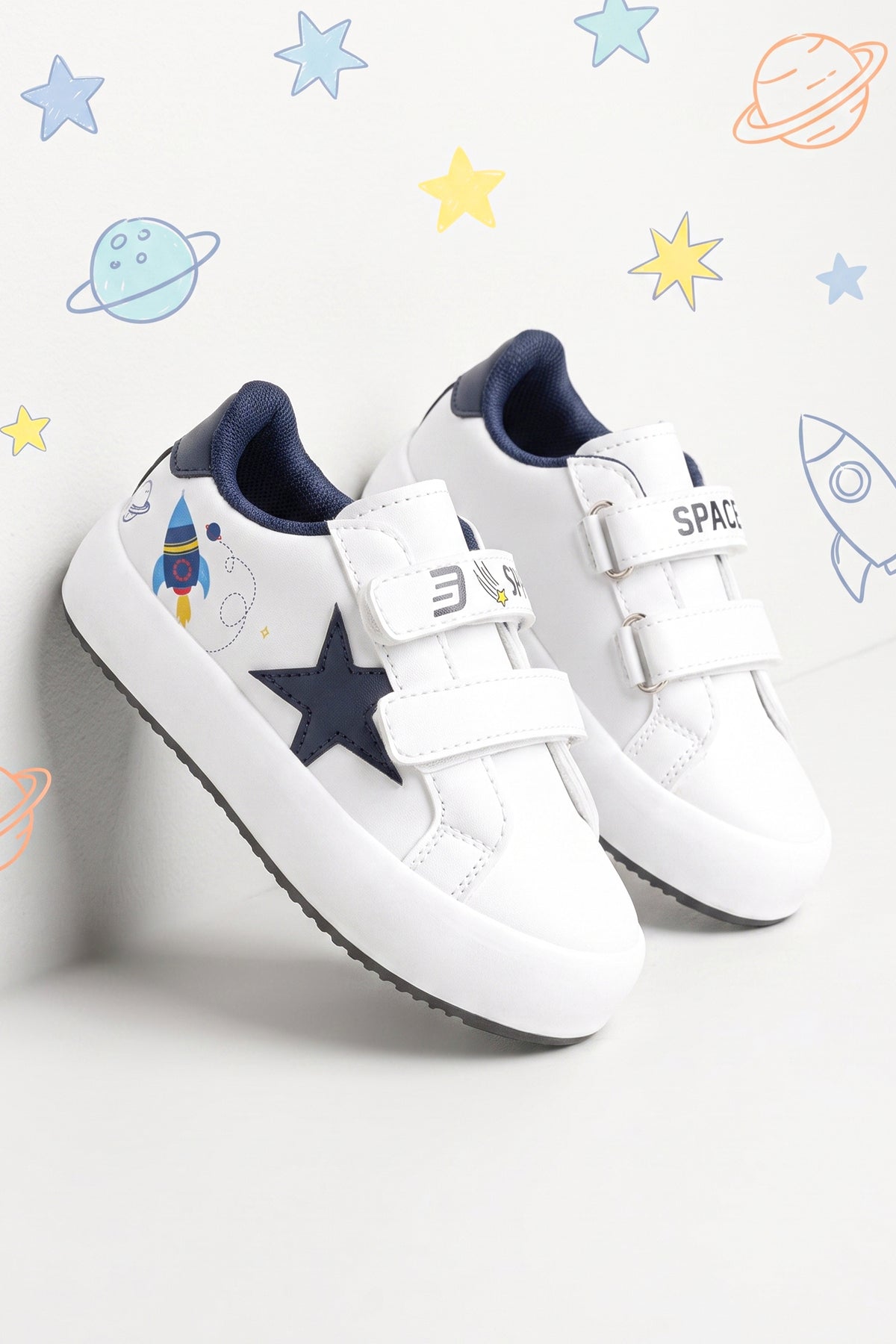 Kids DS Omega Beyaz Laci Çocuk Sneaker Günlük Spor Cırtlı Ayakkabı - Beyaz Lacivert