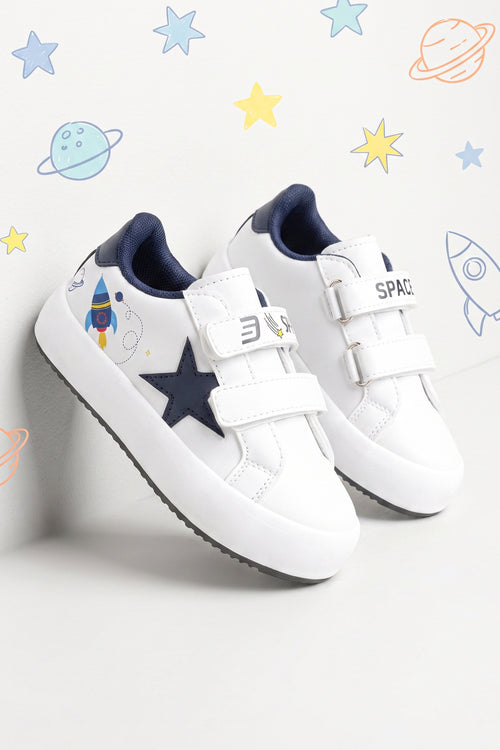 Kids DS Omega Beyaz Laci Çocuk Sneaker Günlük Spor Cırtlı Ayakkabı - Beyaz Lacivert