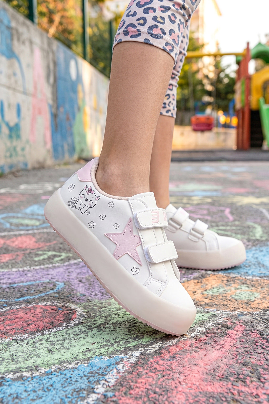 Kids DS Omega Bej Pudra Çocuk Sneaker Günlük Spor Cırtlı Ayakkabı - Bej Pudra